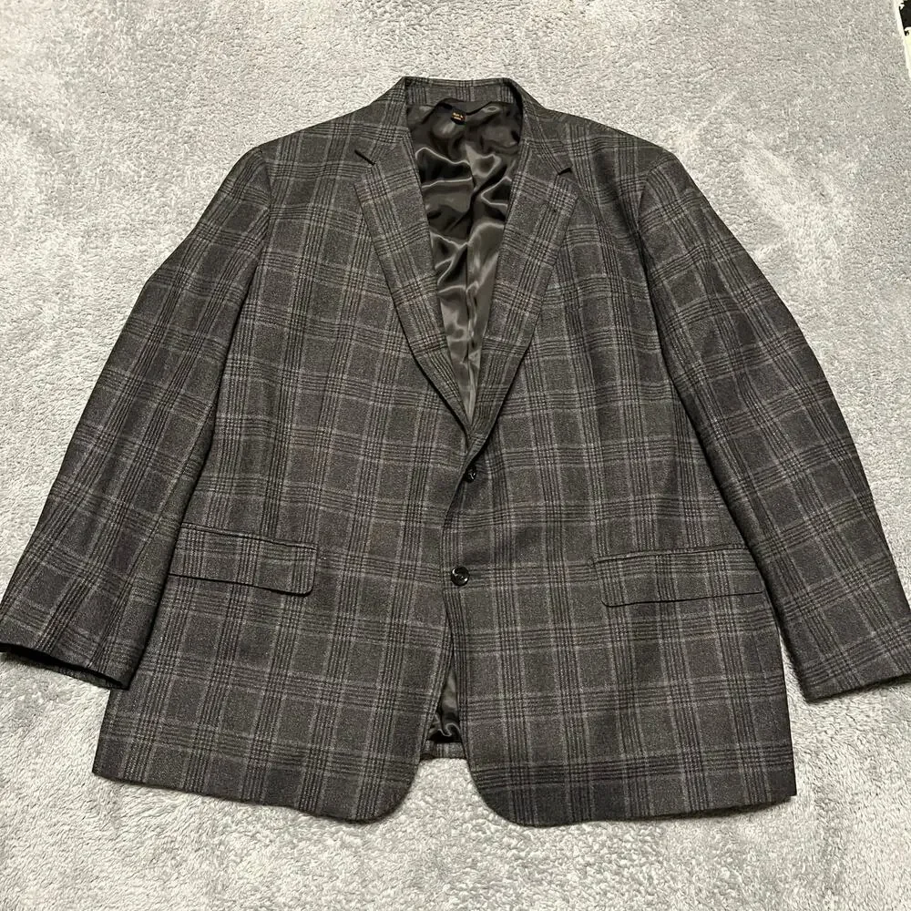 Baroni Blazer Mens 48R Super 150s Gray Plaid Wool Sport Coat Jacket